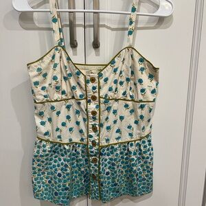 Viola summer corset top with peplum and blue flowers